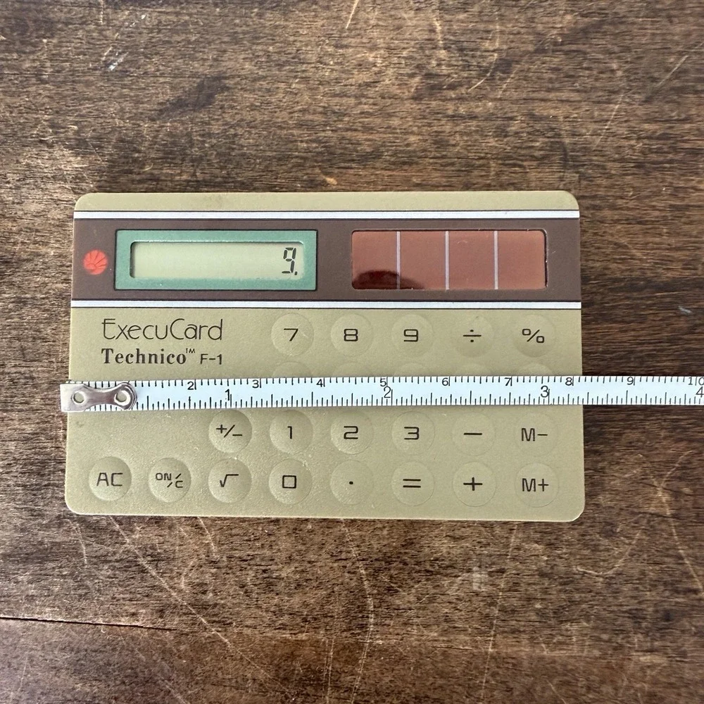 Vintage ExecuCard Technico F-1 Solar Credit Card Calculator w/ Case Japan‎